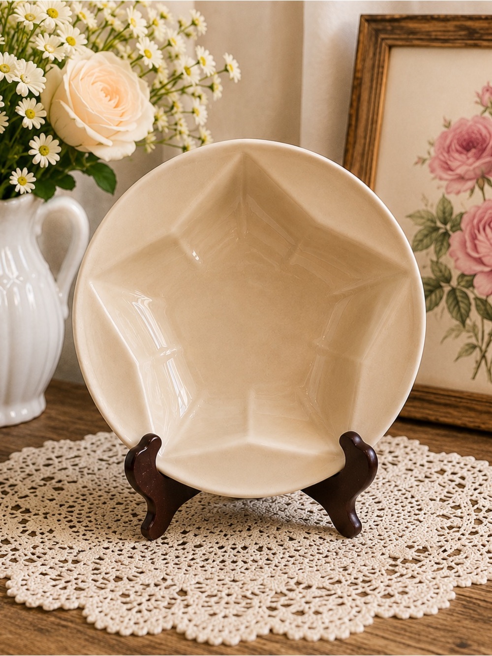 Homer Laughlin Cream Star-Panel Ceramic Serving Bowl